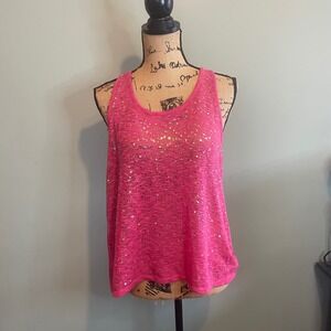 Womens Bling Sequin Party Embellished Disco Club Racerback Tank Top Pink Large